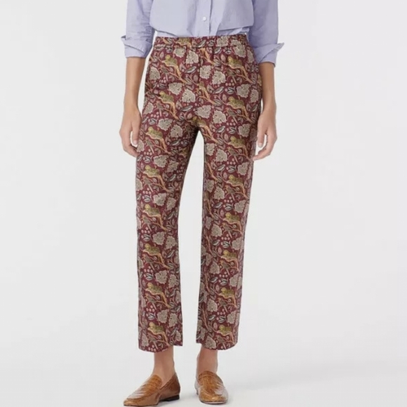 J. Crew Pants - J. Crew Collection Burgundy Jungle Cat Silk Twill Pull On Pants NWT